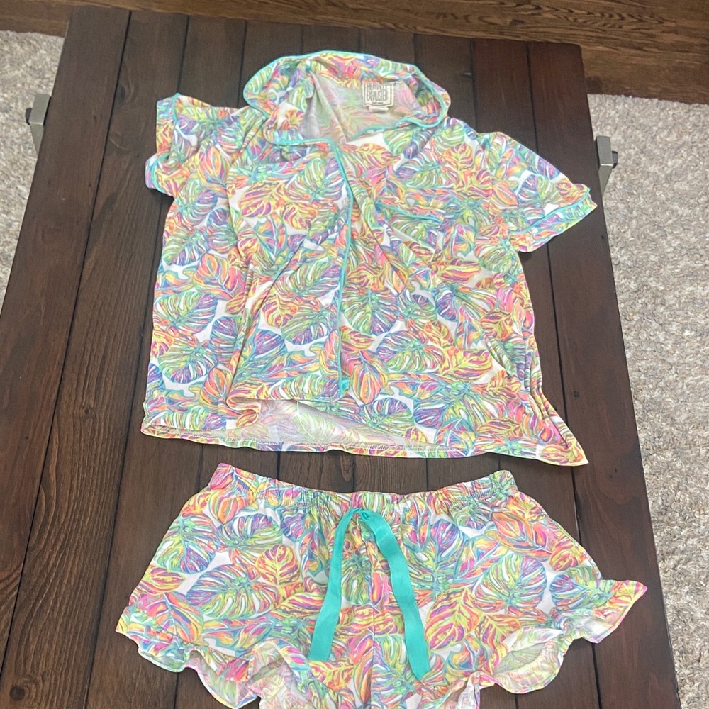 Tropical Leaf Print Women's Pajama Set